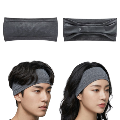 [국내매장판] 룰루레몬 헤어밴드 심리스 와이드 러닝 운동 헬스 스포츠 테니스, 솔라그레이, 1개