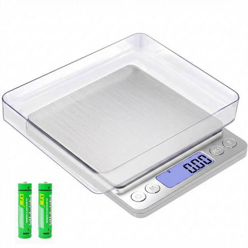 loftylife 가정용 베이킹 저울 500g/0.01g 고정밀 전자저울 ml/g 지원 LCD 백라이트 주방저울 (보호케이스 2개 포함), DH-I200, Silver, 3kg
