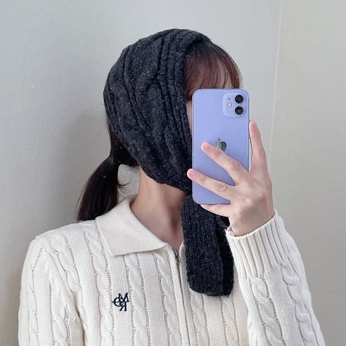 캡조아 울 꽈배기 귀도리 겨울 여성 방한 뜨게 니트 귀마개 색상, 차콜 섬네일