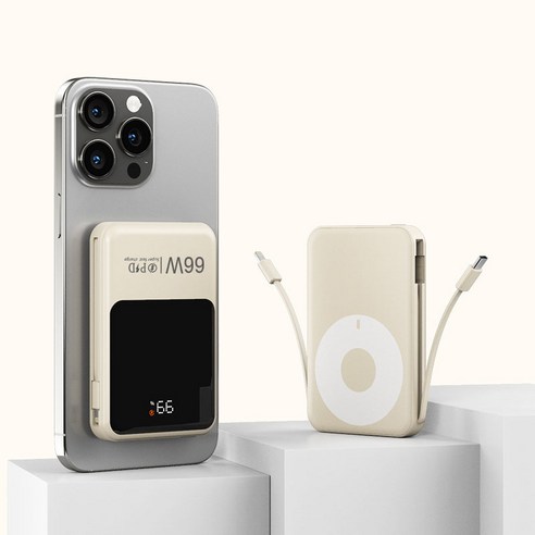 'RYZO 66W 고속충전 20000mAh 마그네틱 무선보조배터리 내장케이블 애플 안드로이드 겸용 초슬림 항공기반입 가능 LED ...