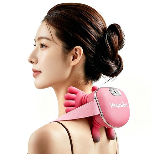 Heapsion 무선 목어깨 마사지기 승모근 주무름 온열 찜질 마사지기 부모님 연인 친구 선물 추천, 벚꽃핑크, 어깨&목 지압 마사지기