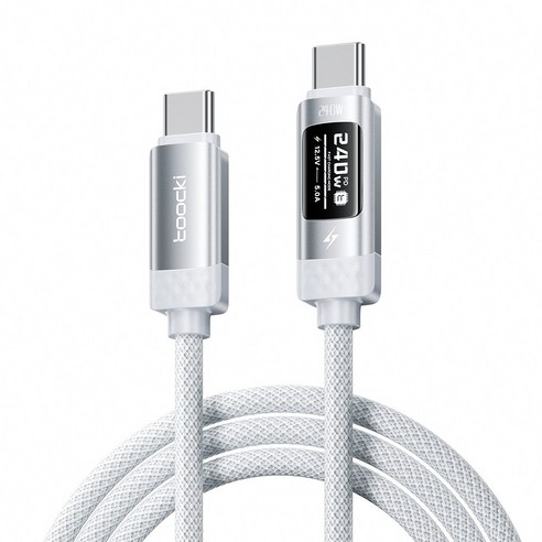 Toocki C타입-C타입 PD3.1 240W OLED 스크린 디지털 디스플레이 초고속 충전케이블, 1개, 화이트, 3m