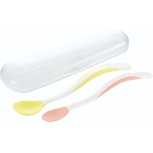 Richell 利其爾離乳食湯匙套裝組柔軟湯匙前端設計附外出盒, 綠色+ 白色+ ..., 1組- 叉匙| 酷澎