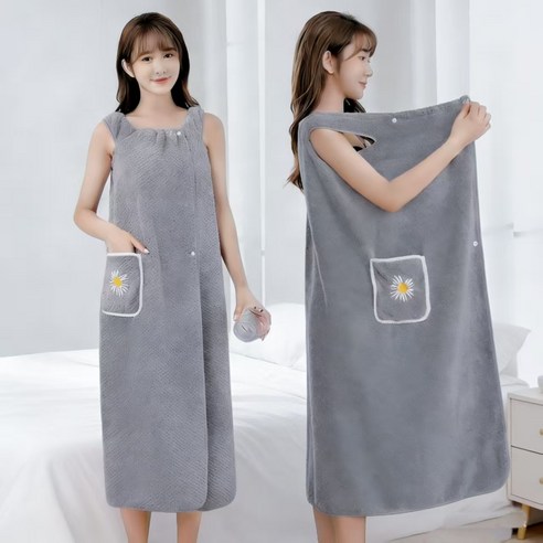 하임하이 여성용 착용식 목욕타월 코랄벨벳 대형 샤워가운 욕실타월, 그레이
