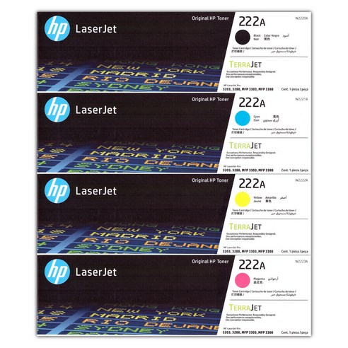 HP 정품토너 222A 4색 세트 W2220A W2221A W2222A W2223A, 1세트, 검정+파랑+노랑+빨강