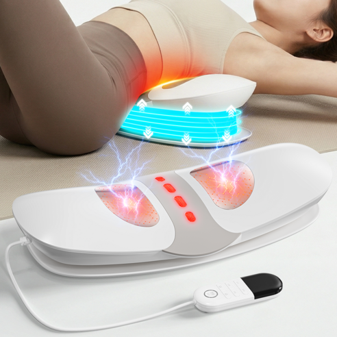 HAGOOGI 허리 마사지기 공기압 에어리프트 저주파 EMS 온열 안마기 찜질 스트레칭, 화이트, PH-M103