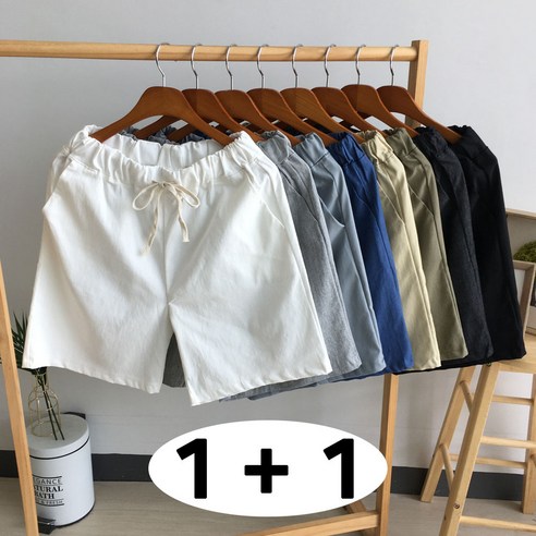 일칠사 [1+1] 시원한 여름 5부 면 밴딩 반바지 이미지 2