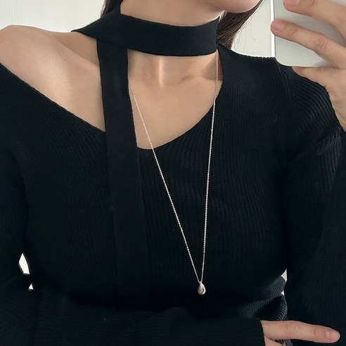 [자체제작] 실버 물방울 볼드 드롭 롱 목걸이 (70cm)