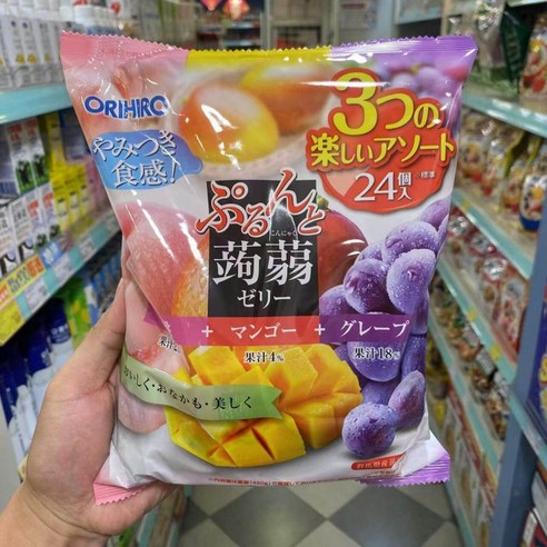 오리히로 푸룬토 일본젤리 간식 포도 청포도 복숭아 곤약 젤리 복숭아 망고 포도 480g 1봉지
