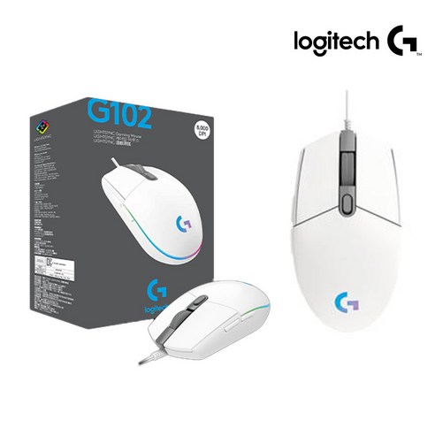 [로지텍 코리아 정품] 로지텍 G102 2세대 게이밍 유선마우스 (정품 박스), 화이트, 로지텍 G102 정품 박스