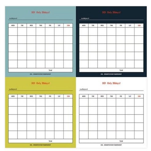 Only 30 Days 만년형 먼슬리 플래너 12장 월간 연간 계획표 메모지, 1개, 4컬러