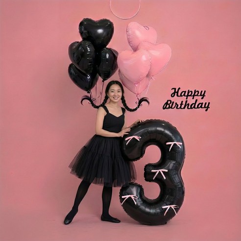 이벤트홀릭 삐삐머리 하트 헬륨 리본 대형 숫자 풍선 세트 생일파티용품, 1개, 숫자풍선 3