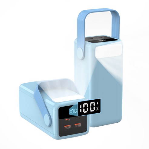PIUJJA 대용량 고속충전 PD 22.5W QC 3.0 LED조명 차박용 멀티단자 캠핑용 보조배터리 50000mAh, 블루