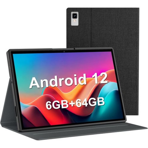 RelndooAndroid Tablet 10.1인치 Android 12 6GB RAM 64GB ROM 1TB Expand 8000mAh 롱 배터리가 장착된 듀얼 카메라 5G W, Black, Black, 1개