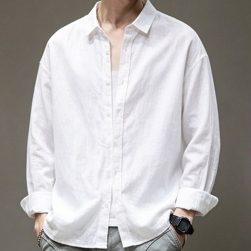 남자 여름 셔츠 리넨 캐주얼 긴팔 셔츠 남자 화이트 셔츠