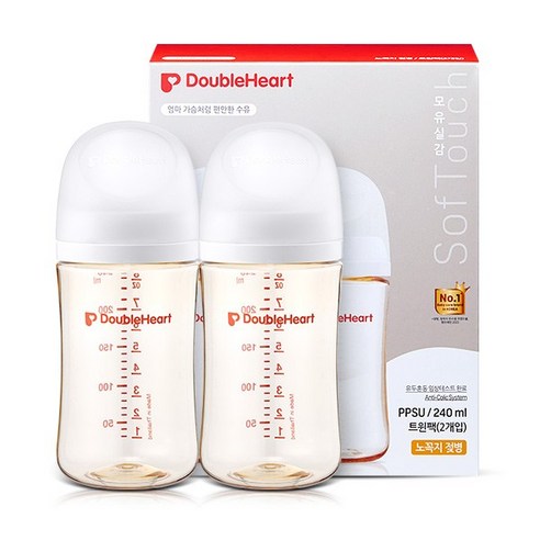 더블하트 모유실감 3세대 PPSU 노꼭지 젖병 트윈팩, 제뉴인화이트, 240ml, 2개
