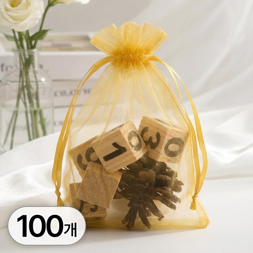 투데이리빙 100개 세트 대용량 다용도 망사 주머니 선물 포장 복주머니 디퓨저 캔들 방향제 파우치 식품 소품 보관망 오간자 포푸리, 골드(10x12cm