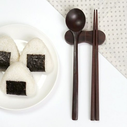수련 옻칠 나무수저 + 수저받침 세트, 1개, 1인세트, 월넛