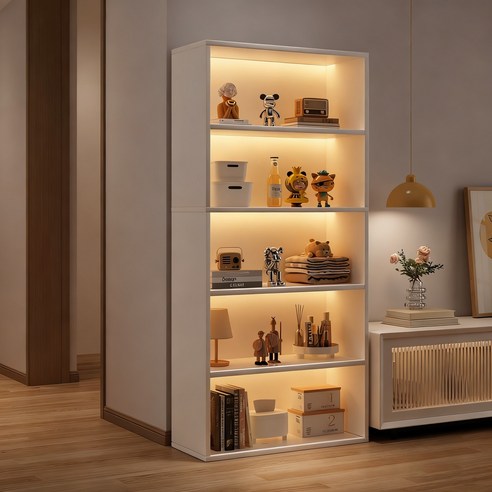 Tixpra 거실 다층 선반 가정용 책장 간이 콘솔 수납장 복도 캐비닛 벽면 학생 책장 5단, 5단, 사이즈 × 색상, 60cm × 웜베이지 섬네일