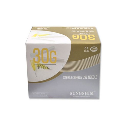 성심메디케어 일회용 멸균 주사침 30G 13mm 100ps 병원 의료용 니들 개별포장 피부과 여드름 성장 바늘, 1개