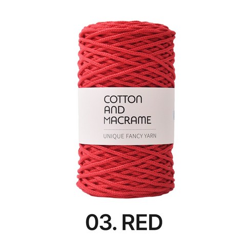 3mm 코튼 앤 마크라메 뜨개실 130m 코바늘실 200g, 1개, 03.레드