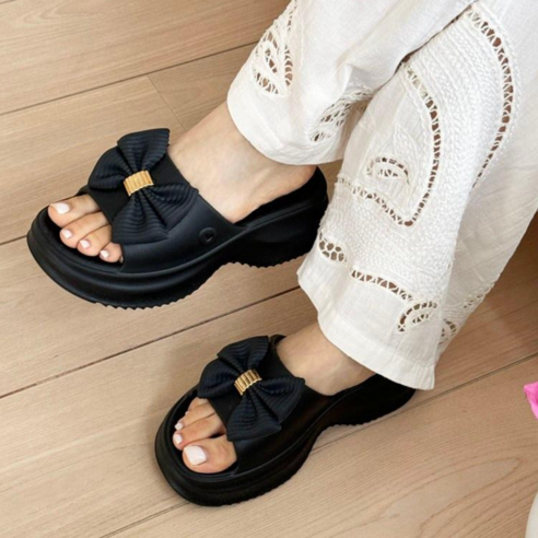 클로즈 여성 사무 슬리퍼 편한 통굽 리본 키높이 5cm