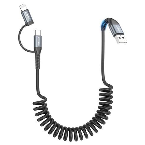 SUNGUY 2in1 A to C타입/아이폰 라이트닝 멀티 고속 충전 케이블 480Mbps MFI 인증, 1개, 그레이, 1.8m