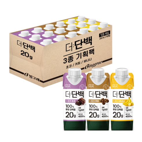 빙그레 더단백 드링크 프로틴음료 3종 혼합(초코6+커피6+바나나6) 총 18개