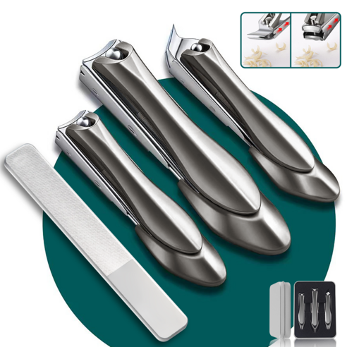 Ryusei 튀지않는 손톱깎이 4종세트 손톱깎이 +내성발톱깍기+야스리+ 케이스 가정용 대형 미친 절삭력 스테인리스 스틸 발톱니퍼 휴대용 손톱깎이세트 R005