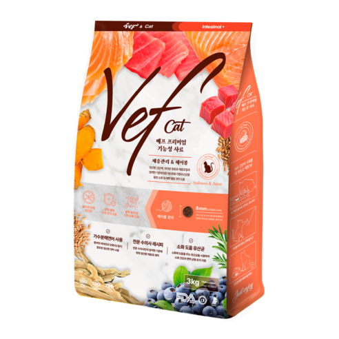 Vef 8free 전연령 고양이 기능성 사료, 1개, 3kg, 헤어볼+체중조절