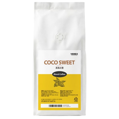 베렉스커피 코코스윗 산미없는 고소한 가성비 블렌드 원두커피, 1개, 1kg, 홀빈(분쇄안함)