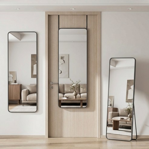 안토크 전신거울 3in1 벽거울 문걸이거울 35*120cm, 블랙-둥근