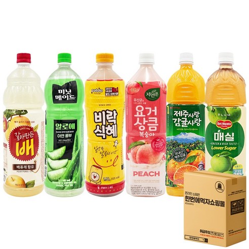 [한번에먹자쇼핑몰] 과즙음료 6종 혼합세트 6종 혼합세트 / 해태음료 갈아만든 배 팔도 비락식혜 제주감귤 알로에 매실 웅진 요거상큼 복숭아
