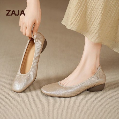 ZAJA 여성 발편한 가죽 플랫슈즈 베이직 단화 봄신상