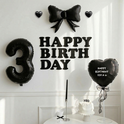 파티몬 생일 풍선 가랜드 리본 파티 용품 숫자 이니셜 세트 소품, 숫자 3 풍선 리본 생일 풀팩