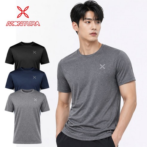 [리뷰 이벤츠 진행]몬츄라 올시즌 1+1+1 공용 드라이 기능성 쿨 냉감 반팔 B트리플라운드 3종세트 쿨링 티셔츠(블랙+네이비+그레이)(125 까지)