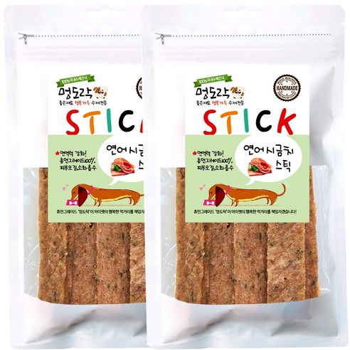 멍도락 국내산 수제간식 연어 시금치스틱 강아지 피부 모질 면역력 건강도움, 2개, 80g, 연어시금치