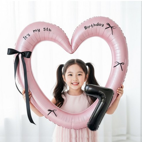 연지마켓 생일 하트프레임풍선 블랙 숫자 생일파티 용품 세트 (자유레터링), 1세트, 핑크하트 숫자 7