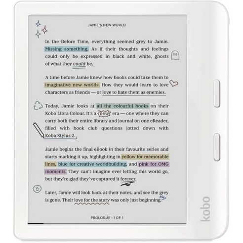 Kobo 코보 Libra Colour 전자책 리더기 7인치 눈부심 방지 컬러 E Ink Kaleido 3 디스플레이 다크 모드 지원 오디오북 방수 화이트 231920, White