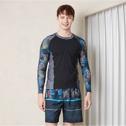베이직엘르 멀티컬러 집업 래쉬가드 비치반바지 세트 BEM-V993K