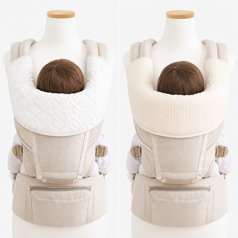 메롱베베 아기띠침받이 일체형 2종세트 냉감 힙시트 침받이, 1개, 크림+냉감