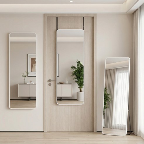 안토크 전신거울 3in1 벽거울 문걸이거울 35*120cm, 화이트-둥근
