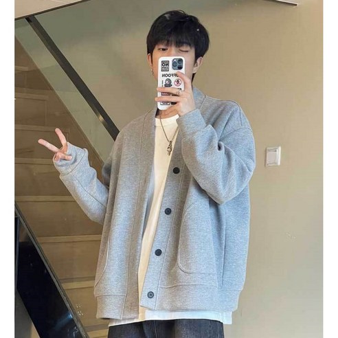 THE G&G남성용 무지 브이넥 가디건-VG