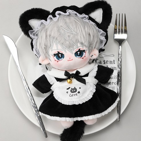 모카돌 10cm 20cm 솜인형옷 고양이방울 메이드복 원피스, 1개, 블랙