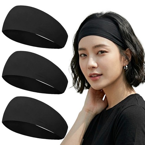 모니키 쿨링 헤어밴드, 3개, 블랙
