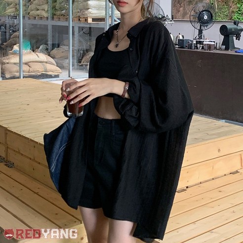 레드양 [살탐방지] 여성 오버핏 시스루 셔츠 빅사이즈