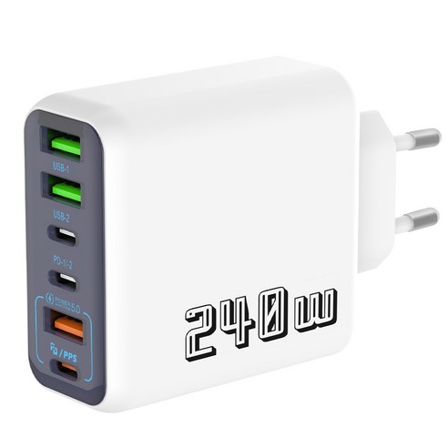 240W 6포트 3USB+3C타입 PD충전 초고속 가정용 충전기 CDT105, 1개, 흰색