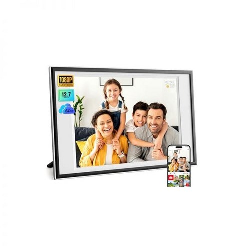 Frameo 디지털 액자 12.7인치 64GB 1440 1080P IPS 터치 전자 자동 회전 탁상 벽걸이형 USB SD 카드 지원 앱을 통해 어디서든 사진 동영상 공유 가능