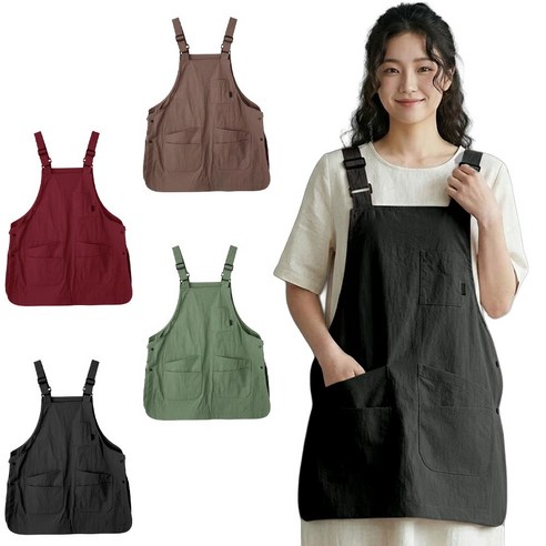 깔끔더하기 앞뒤 카페 방수 예쁜 앞치마, 1개, 블랙