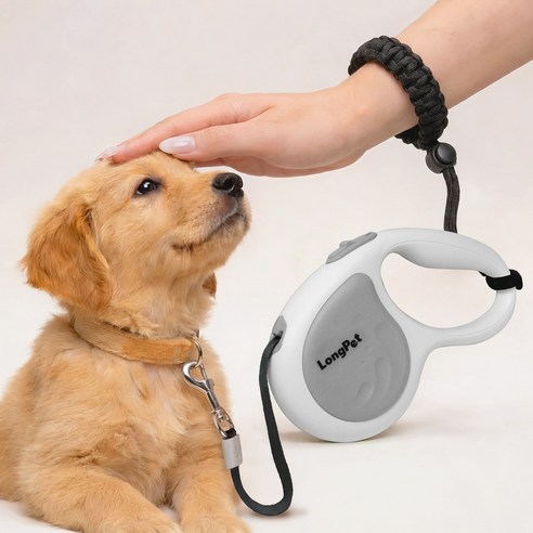 롱펫 고급형 강아지 자동리드줄 360도 꼬임방지 + 이탈방지 손목밴드 세트 이미지 3
